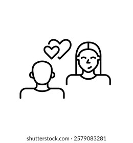 Man and woman on a romantic date. Love relationships. Pixel perfect vector icon