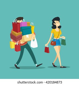 Man and woman on sale. Vector illustration.