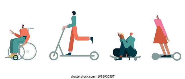 Man and woman on street transport. Modern flat vector use of digital concept illustration in web project and application.