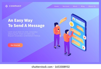 man and woman online chat or messaging for website template or modern landing homepage
