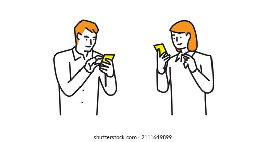 A man and a woman operating a smart phone.