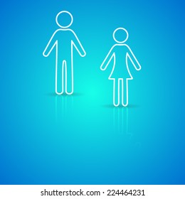Man and woman outline icons on blue background
