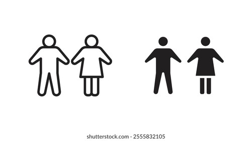 Man and woman outlined and solid icon vector collection.