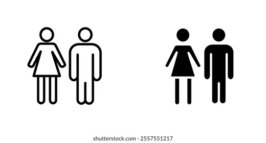 Man and woman outlined and solid icon vector collection.