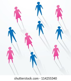 man and woman paper cutout people sihouettes, for social life in society.
