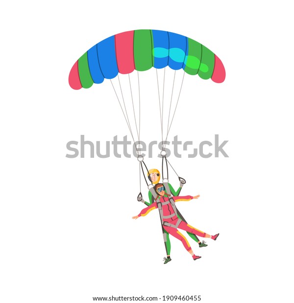 Man and Woman\
Paratrooper or Parachutist Free-falling and Descenting with\
Parachute Vector\
Illustration