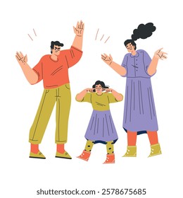 Man and Woman Parent Swear at Girl Daughter Yelling and Scold Vector Illustration