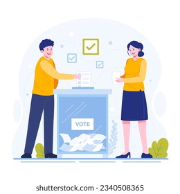 Man and woman participate to vote at election time