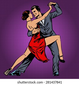  A man and a woman passionately dancing the tango music couple pop art