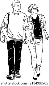 Man and woman People lifestyle Couples dating relationship Hand drawn Line art Illustration	