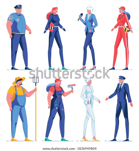 Man Woman Performing Different Professions Flat Stock Vector (Royalty ...