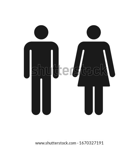 Man and woman person avatar icon set. Male and female gender profile  symbol. Men and women wc logo. Toilet and bathroom sign. Black silhouette isolated on white background. Vector illustration image.