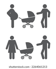 Man and woman person with pram family new born icon