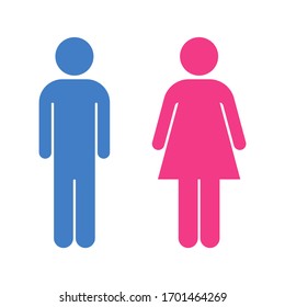 Man and woman pictogram isolated on white background. Restroom icon. Stick figures of man and woman. Blue male symbol. Pink female symbol. Couple pictogram.