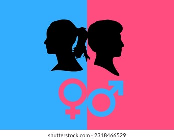 Man and woman. Pink and blue backround