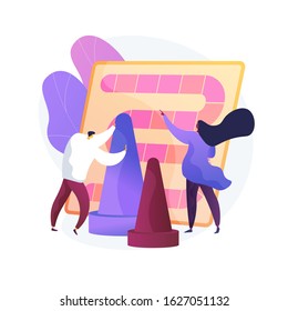 Man and woman playing board game. Home leisure, domestic entertainment, indoor recreation activity. Friendly competition, friends playing together. Vector isolated concept metaphor illustration