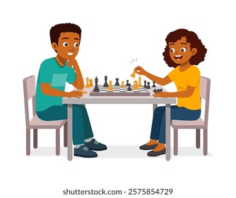 man and woman playing chess and thinking hard