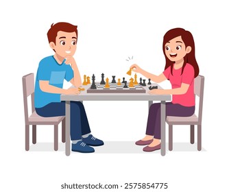 man and woman playing chess and thinking hard