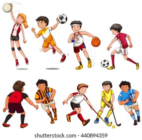 Man and woman playing different kind of sport illustration