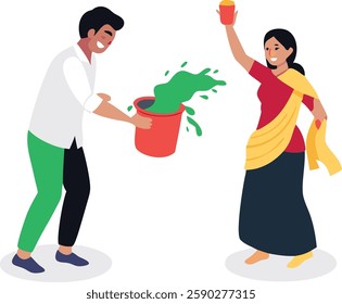 Man and Woman Playing Holi Icon - Colorful Celebration