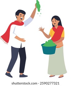 Man and Woman Playing Holi Icon - Colorful Celebration