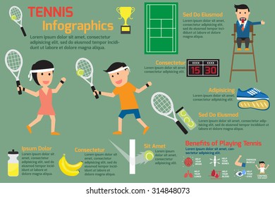 Man and woman playing tennis infographics vector illustration.