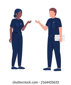 Man and woman in police uniform semi flat color vector characters set. Editable figures. Full body people on white. Security simple cartoon style illustration for web graphic design and animation pack