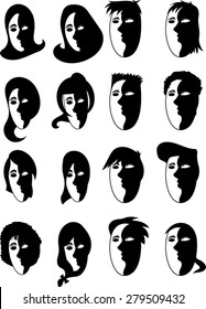 Man and Woman Portraits - Abstract Silhouettes - Vector Art