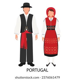 A man and a woman in Portuguese folk costumes. Culture and traditions of Portugal. Illustration, vector