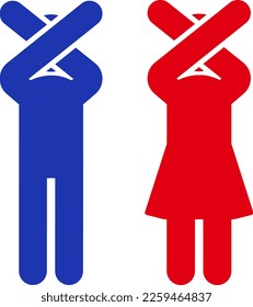 Man and woman in poses showing no sign with both hands.