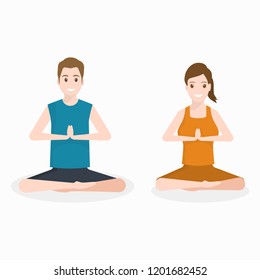 Man and Woman practice exercise yoga icon illustration