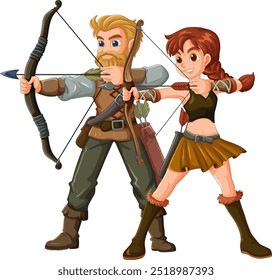 Man and woman practicing archery together