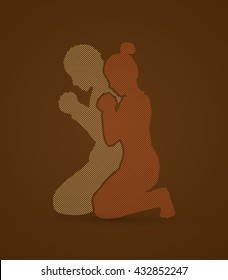 Man and Woman pray together designed using dots pixels graphic vector