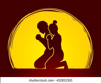 Man and Woman pray together designed on moonlight background graphic vector