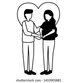 man and woman pregnancy belly and maternity scene flat vector illustration