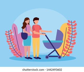 man and woman pregnancy and maternity scene flat vector illustration
