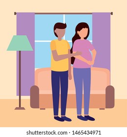 man and woman pregnancy and maternity scene flat vector illustration