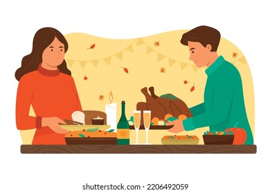 Man and Woman Prepare Foods for Celebrate the Thanksgiving Day