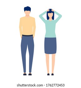 Man and woman problem. Emotional people vector illustration. Conflict in family relationship. Sad husband with wife.