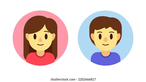 avatar de perfil de hombre y mujer en diseño plano. Dibujo vectorial de icono facial masculino y femenino.