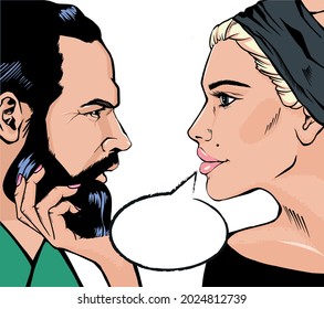 man and woman in profile in flat style