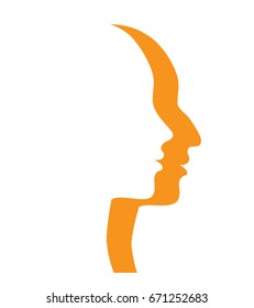 Man And Woman Profiles. Human Profile With Big And Small Nose. Vector