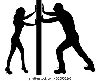 Man And Woman Pushing A Wall 