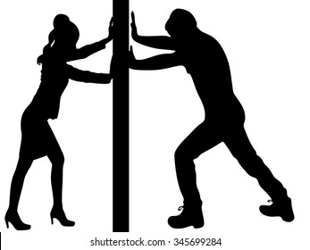 Man And Woman Pushing A Wall 