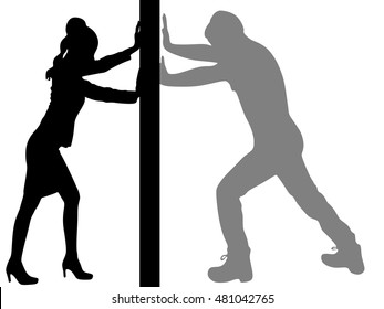 Man And Woman Pushing A Wall 