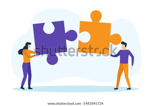 Man Woman Puzzle Pieces Working Together Stock Vector (Royalty Free ...