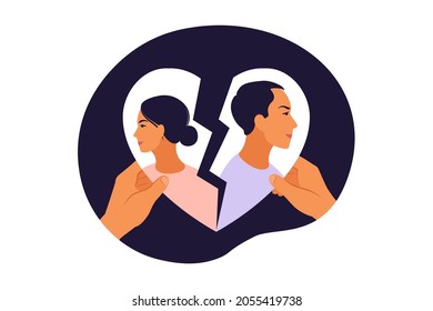 Man and a woman in a quarrel. Conflicts between husband and wife. Disagreement, relationship troubles. Concept of divorce, misunderstanding in family. Vector. Flat