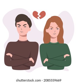 A man and a woman in a quarrel. The married couple are divorced. Family problems. Parents are at odds. Vector illustration