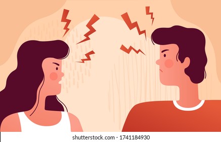 Man and woman quarrel and swear at each other. The psychological concept of family quarrel, conflict and misunderstanding