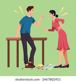 Man and woman quarreled and broke things